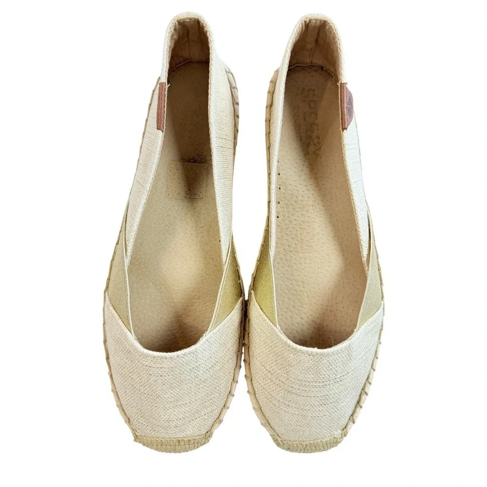 Sperry Espadrille Flats Women 8M Beige Canvas Slip‎ On Jute Sole STS95780